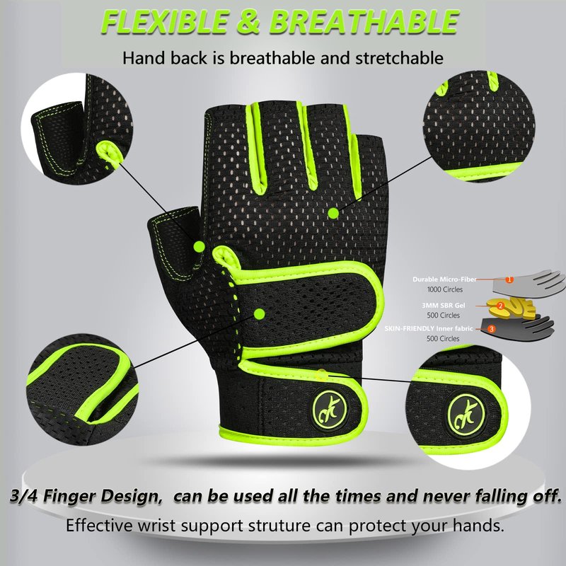 MOREOK Workout Gloves Padded Weight Lifting Gloves for Men/Women Green-XL
