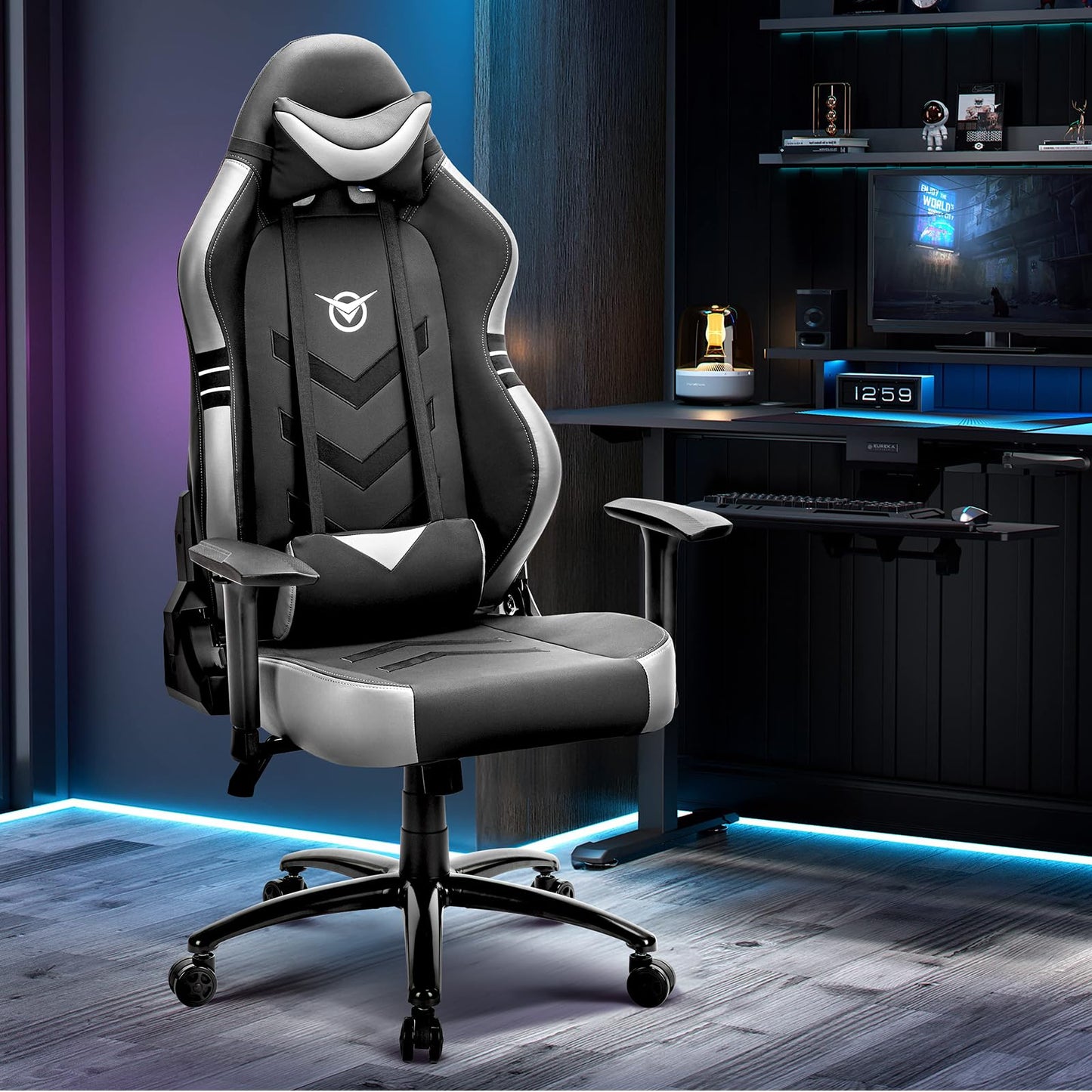 Big and Tall Gaming Chair 350lbs-Racing Style Computer Gamer Chair,Ergonomic Desk Office PC Chair with Wide Seat, Reclining Back, Adjustable Armrest for Adult Teens-Black/Grey