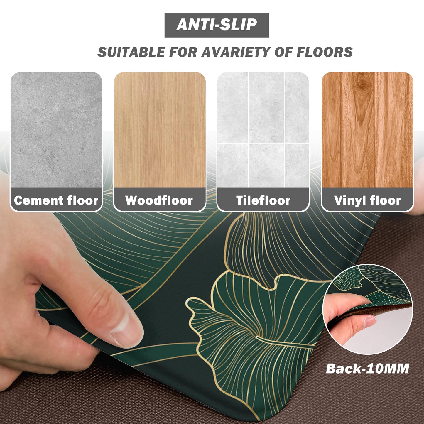 chiinvent Kitchen Mats for Floor Cushioned Anti Fatigue Mats for Kitchen Green Kitchen Floor Mat Memory Foam Boho Kitchen Rugs Luxury Runner Rugs Sets of 2, 17.3x28 + 17.3x47, 0.4 inches
