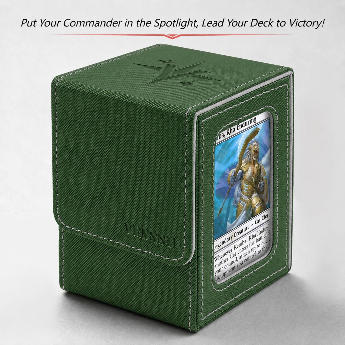 Venssu MTG Deck Box for Commander Display,Card Deck Box Fits 100 Double Sleeved Cards, TCG Card Storage (Green and Grey, 1 window)