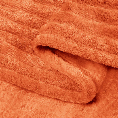 BEDELITE Fleece Blanket Queen Size, 3D Ribbed Jacquard Soft & Warm Decorative Blankets – Cozy, Fuzzy, Fluffy, Plush Lightweight Throw Blankets for Couch, Bed, Sofa(Orange, 90x90 inches)