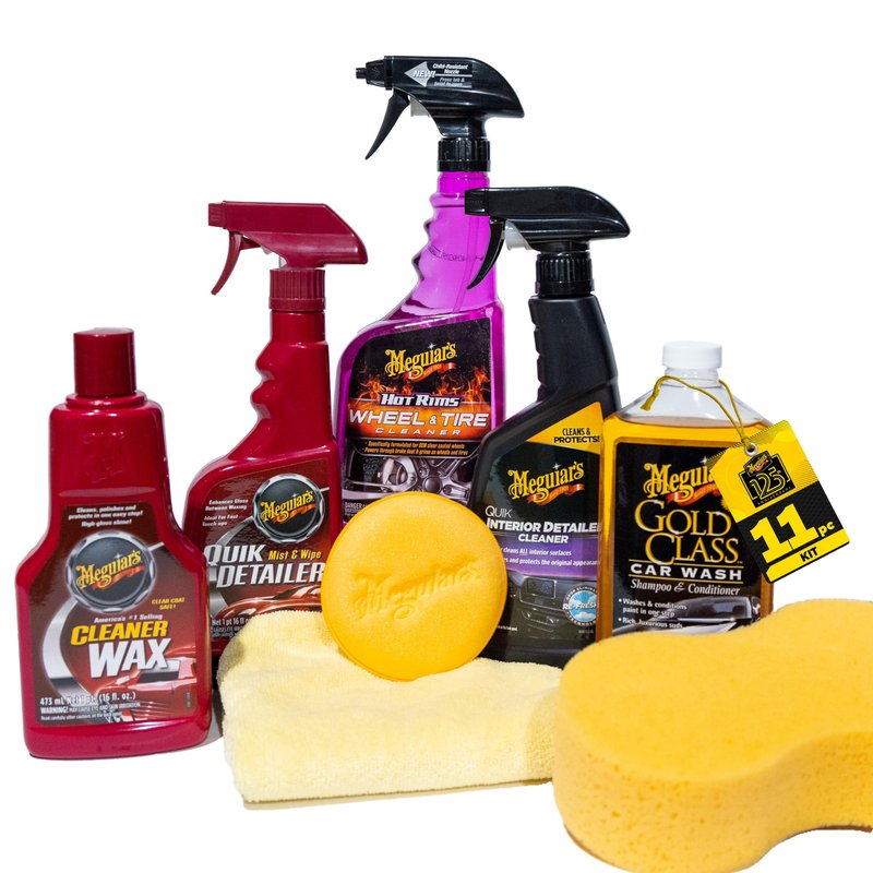 Meguiar's Classic Wash & Wax Car Detailing Kit, Cleaning Kit with Car Wash Soap and Wax, Includes Detail Spray, Interior Cleaner, Tire Cleaner, and More
