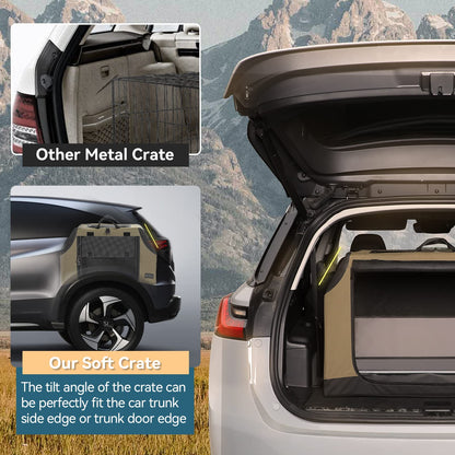 Petsfit Dog Travel Crate for Car, Easy On The Go, Easy to Stow, Adjustable Compatibility, Indoor and Outdoor Lightweight Soft Dog Carrier for Car 76 cm L x 50 cm W x 49 cm H Green