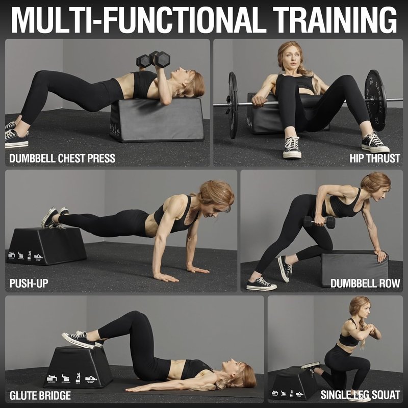 Mikolo Hip Thrust Bench, Hip Thrust Machine for Home Glute Training, Multifunctional Hip Thrust Box with Non-Slip Base, Glute Workout Equipment, 700LB Capacity, Core & Ab Exercises (Large)