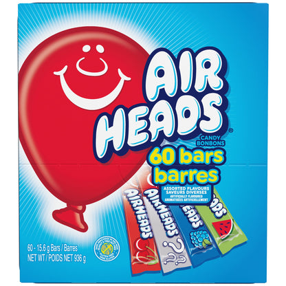 Airheads Candy Bars, Variety Bulk Box, Chewy Full Size Fruit Taffy, Gifts, Holiday, Parties, Concessions, Pantry, Non-Melting, Party, 60 Individually Wrapped Full Size Bars