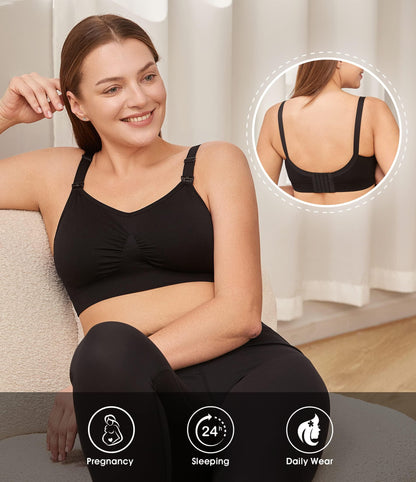 HOFISH Maternity Nursing Bras Seamless 3 Pack Sleep Bralette for Breastfeeding with Free Bra Extenders & Clips L