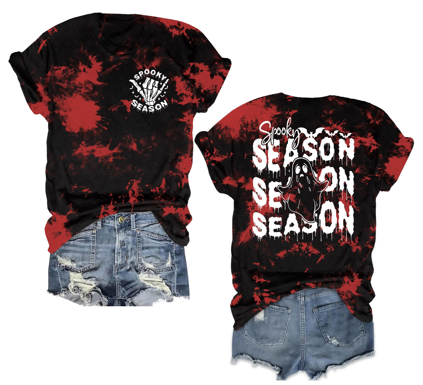 Halloween Tie Dye Shirt for Women Cute Spooky Graphic Shirt Spooky Season Ghost Tee Tops Fall Season Tees(TieDye2, X-Large)