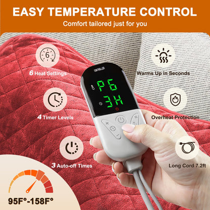Electric Heating Pad for Period Cramps - 35"x20" XL Large Heated Pads for Back, Neck, Shoulder & Legs Pain Relief, Moist Heat Option, Machine Washable, 6 Heat Settings, Auto Shut Off, Soft Velvet