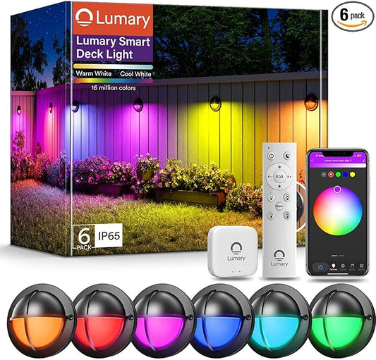 Lumary 6 Pack 12-24V Low Voltage Deck Lighting with Hub, Work with Alexa/Google Assistant