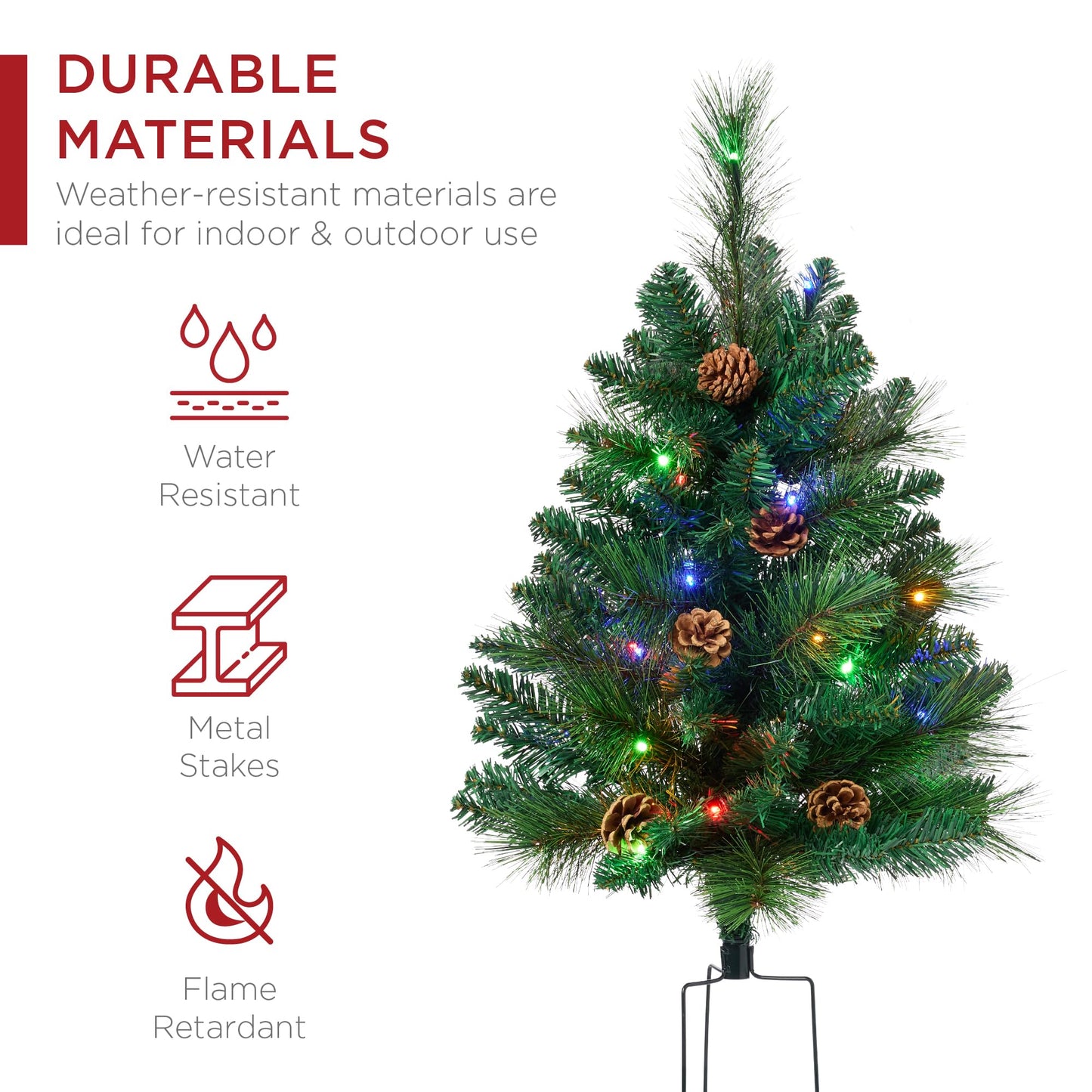 Best Choice Products Set of 2 24.5in Outdoor Scotch Pine Pathway Christmas Trees, Battery Operated Pre-Lit Holiday Décor w/LED Lights