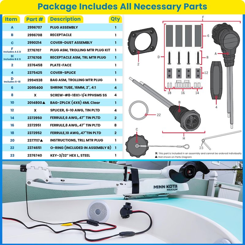 1865120 MKR-28 Trolling Motor Plug and Receptacle For Minn Kota Freshwater and Saltwater Marine Boat Battery Accessory Male Female Connector Socket Waterproof Heavy Duty 8AWG Rated To 60A Up To 48V