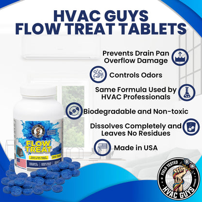 HVAC GUYS – Flow Treat Tabs - 2400 Tablets | AC Drain Line Cleaner | Prevents Odors, Keeps HVAC Drain Pan Clean, Prevents Overflow | One Tablet Lasts up to 4 Weeks