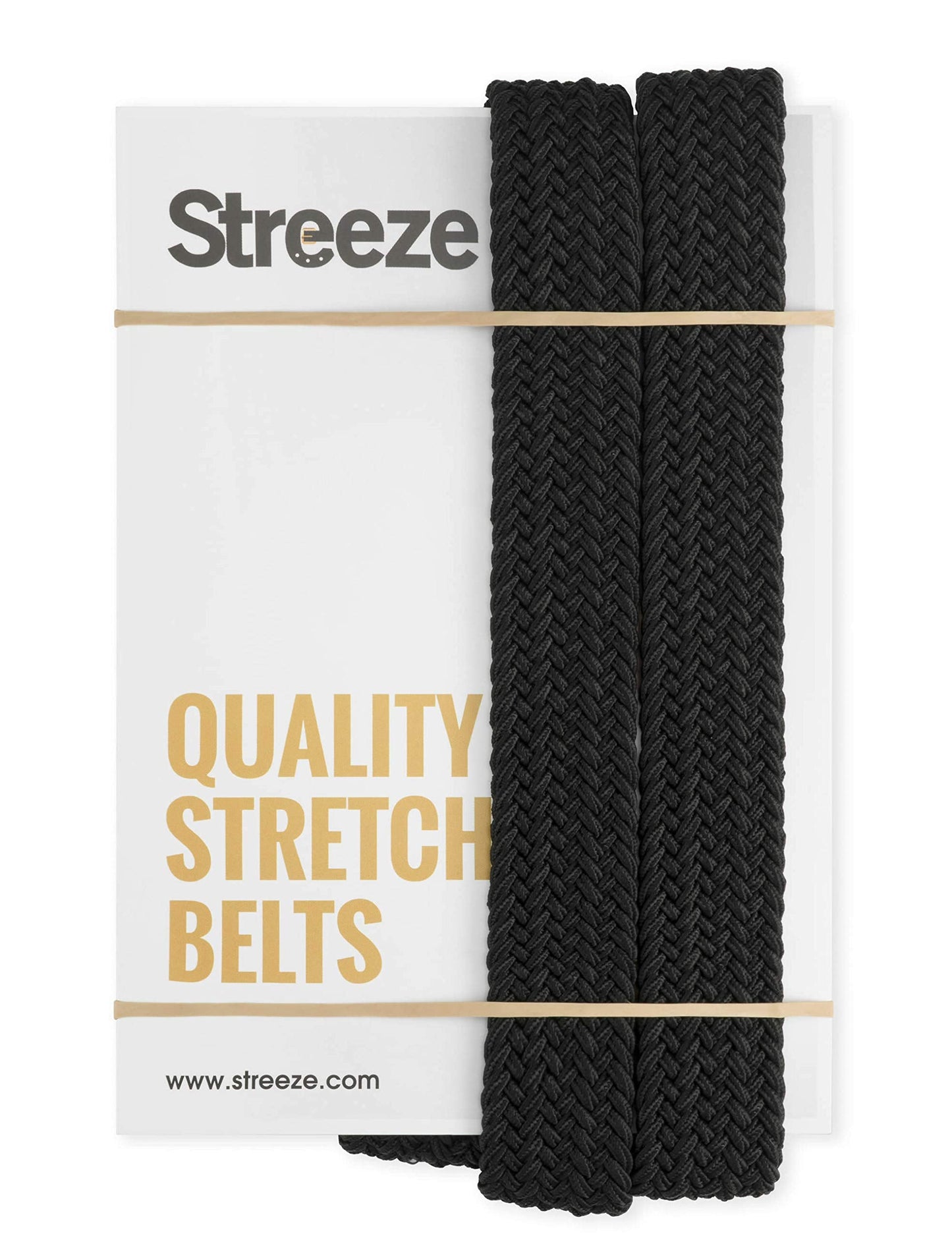 Streeze Ladies Stretch Belts - 5 Sizes Elasticated Woven Braided Fabric. 1 inch Wide with Gold Buckle (X Large, Black)