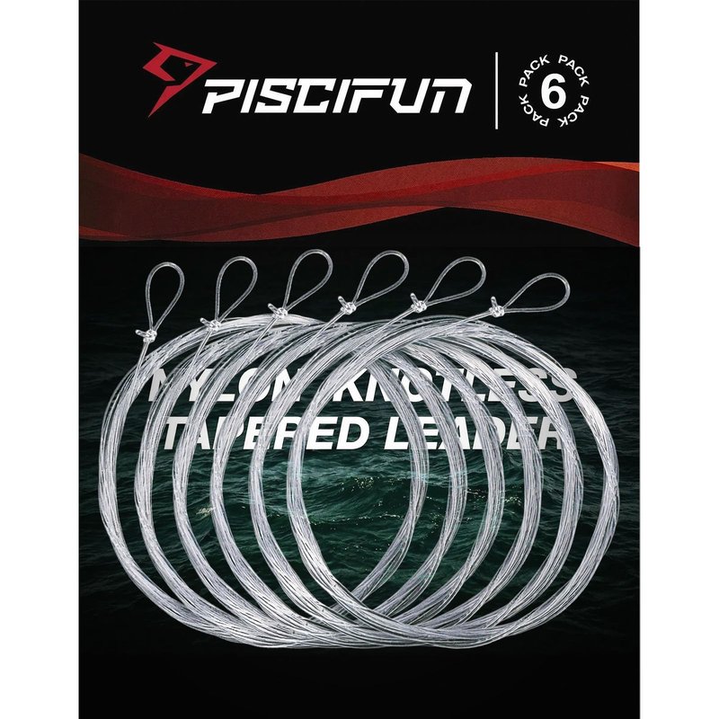 Piscifun Fly Fishing Leader with Pre-Tied Loop, Tapered Fly Line Leader, Nylon, Clear, 7.5ft, 6 Pack, 2X