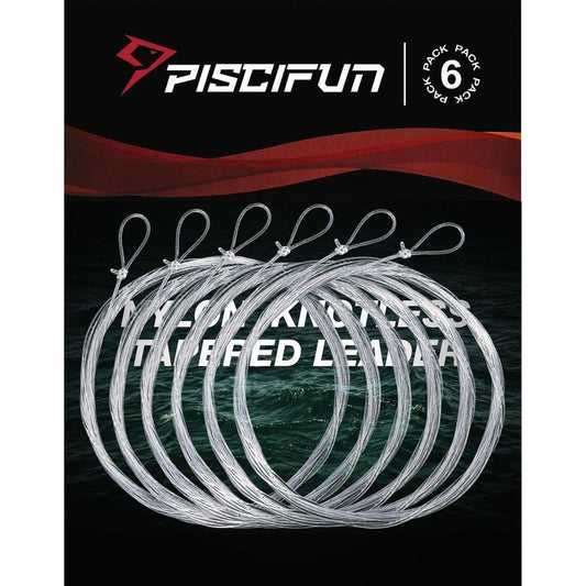 Piscifun Fly Fishing Leader with Pre-Tied Loop, Tapered Fly Line Leader, Nylon, Clear, 7.5ft, 6 Pack, 2X