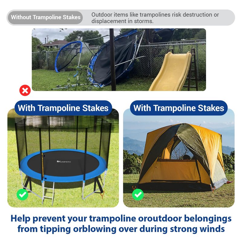 Trampoline Anchors & Stakes Kit with 6 Strong Belts, Heavy Duty Anchor Corkscrew Steel Ground Stakes for Trampolines, Garden & Outdoor Use,Black