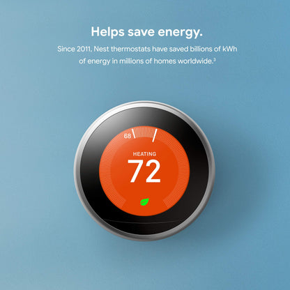 Google Nest Learning Thermostat - 3rd Gen (2015) - Programmable Smart Thermostat for Home - Works with Alexa - Stainless Steel