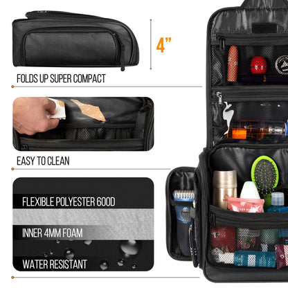 Premium Hanging Travel Toiletry Wash Bag for Men and Women - Large Toiletry Organizer - Waterproof Hygiene Bag with Metal Swivel Hook, YKK Zippers and 19 Compartments for Toiletries, Makeup, Cosmetics