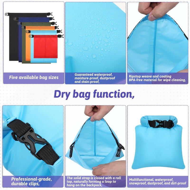 Zyghjort 6 Pack Waterproof Dry Bag Outdoor Small Dry Bags Lightweight Stuff Sack Water Proof Bags for Travel, Kayaking, Backpacking, Boating, Hiking, Camping
