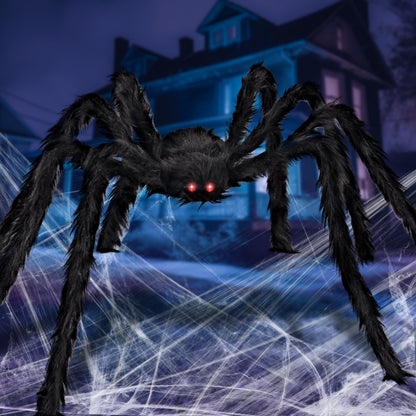JOYIN 6.5ft Halloween Spider Outdoor Decorations, Light-up LED Eyes Scary Giant Fake Large Hairy Spider Props for Halloween Yard Lawn Decoration, Indoor Party Supplies and Outside Decor, Black
