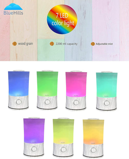 BlueHills Premium 2000 ML XL Large Essential Oil Diffuser Aromatherapy Humidifier for Large Room Home 40 Hour Run Huge Coverage Area 2 Liter Extra Large Capacity Huge Diffuser Wood Grain E005