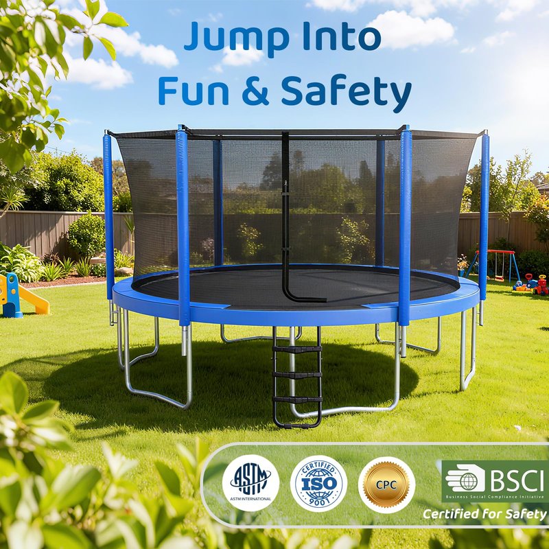 Skybound AiryBounce 16ft Trampoline Recreational Trampolines with Enclosure Outdoor Trampoline for Kids and Adults with Safety Net and Spring Padding