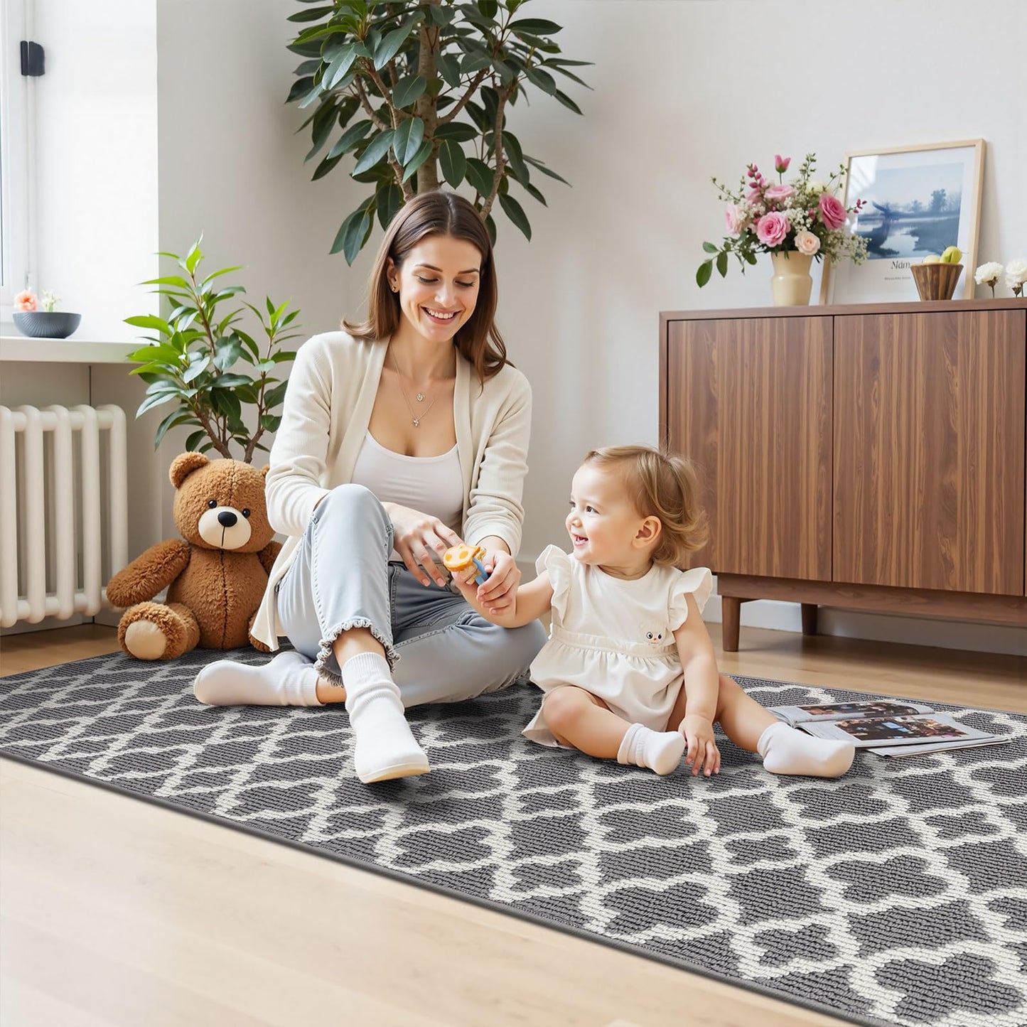 U'Artlines Runner Rug for Hallway 2×6feet Non Slip Kitchen Floor Carpet Runners Grey Geometric Pattern Machine Washable Area Rug for Entryway Bathroom
