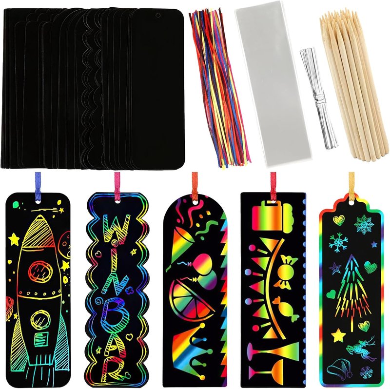 Scratch Art Sets for Kids - 40 Pieces in 5 Styles | Rainbow Scratch Paper & DIY Art Craft Party Favors