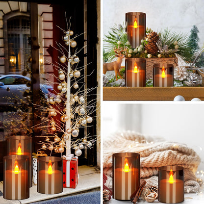 wemarry Flameless Candles 4" 5" 6" Set of 3 Acrylic Glass Pillars 3" Diameter Battery Operated Flickering Candles Include 10-Key Remote with Timer Function 400+ Hours (Gray, Warm Light 3 Pack)