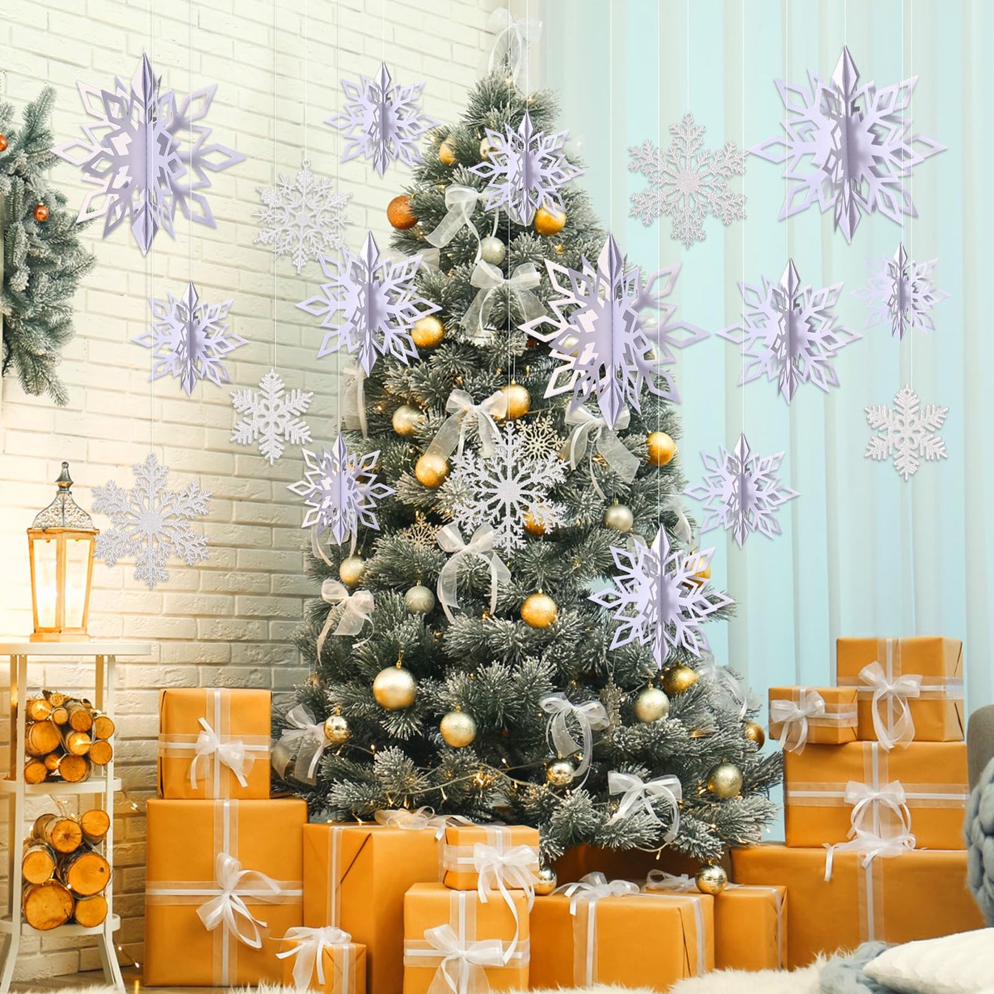 Outus 42 Pcs Winter Christmas Party Decorations 3D Snowflake Hanging Decoration Set 3D Hanging Snowflake Decor Pendant for Christmas Winter Party New Year Home(2 Inch, 3 Inch, 4 Inch,White)