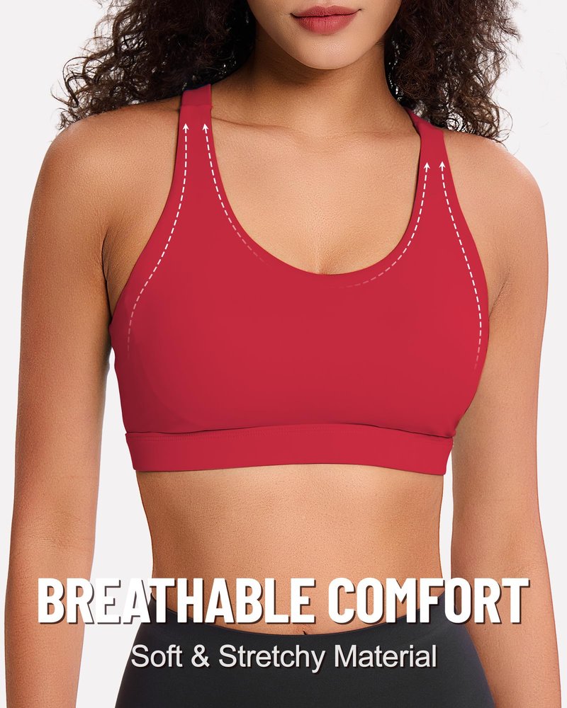 Sports Bras for Women, High Impact Sports Bra - Racerback Running Bra Padded Yoga Bra, Workout Crop Tank Tops Longline(Red)