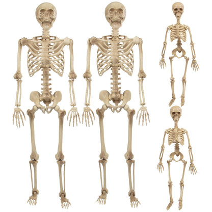 Posable Life Size Human Skeleton Family 4pk- 2 Adult (5'4") & 2 Children (2')- Halloween Prop Indoor Outdoor Decorations w Bending Articulated Bones