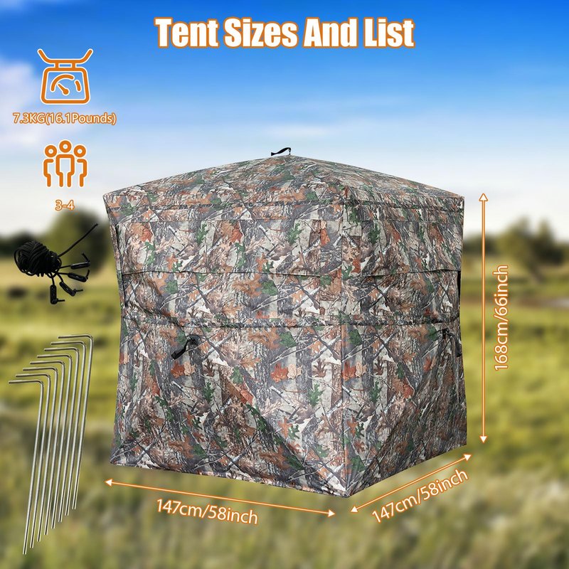 Fogun Hunting Blind 270 Degree See Through with Carry Bag, 3-4 Person Pop-Up Ground Blind - Durable 300D Deer & Turkey Blind for Full Concealment, Portable Tent (Forest Camo)