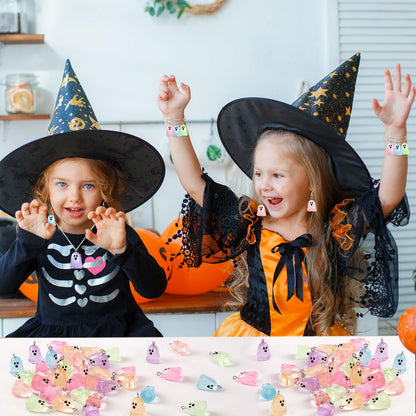 Augshy 64 Pcs Halloween Ghost Charms, Resin Ghost Charms Luminous Ghost Beads Halloween Pendant Bulk Glow in The Dark Ornament for DIY Bracelet Necklace Earrings Jewelry Making Accessories Decorations