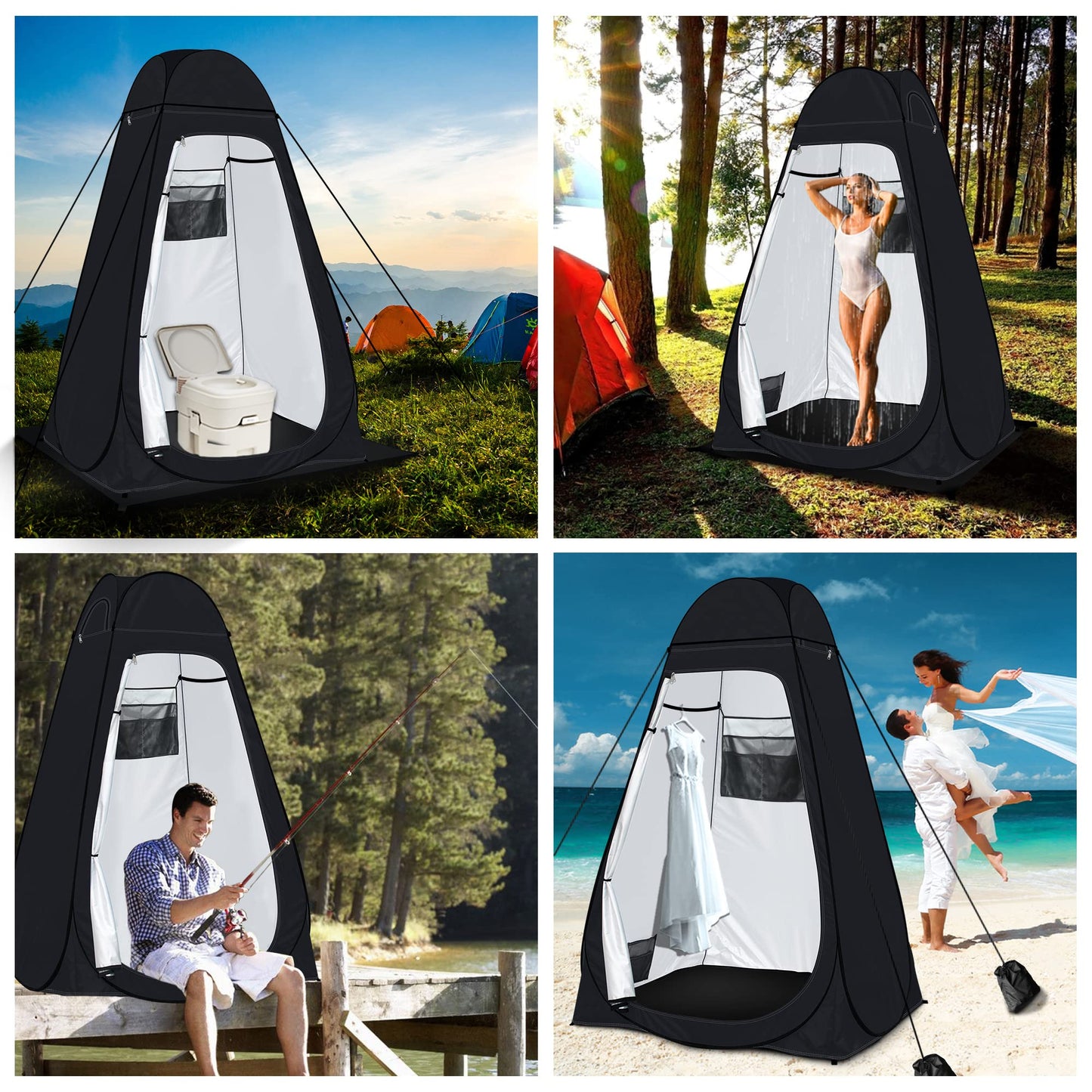 anngrowy Shower Tent Pop-Up Privacy Tent Camping Portable Toilet Outdoor Camp Bathroom Changing Dressing Room Instant Privacy Shelters for Hiking Beach Picnic Fishing Potty, Extra-Tall, UPF 50+