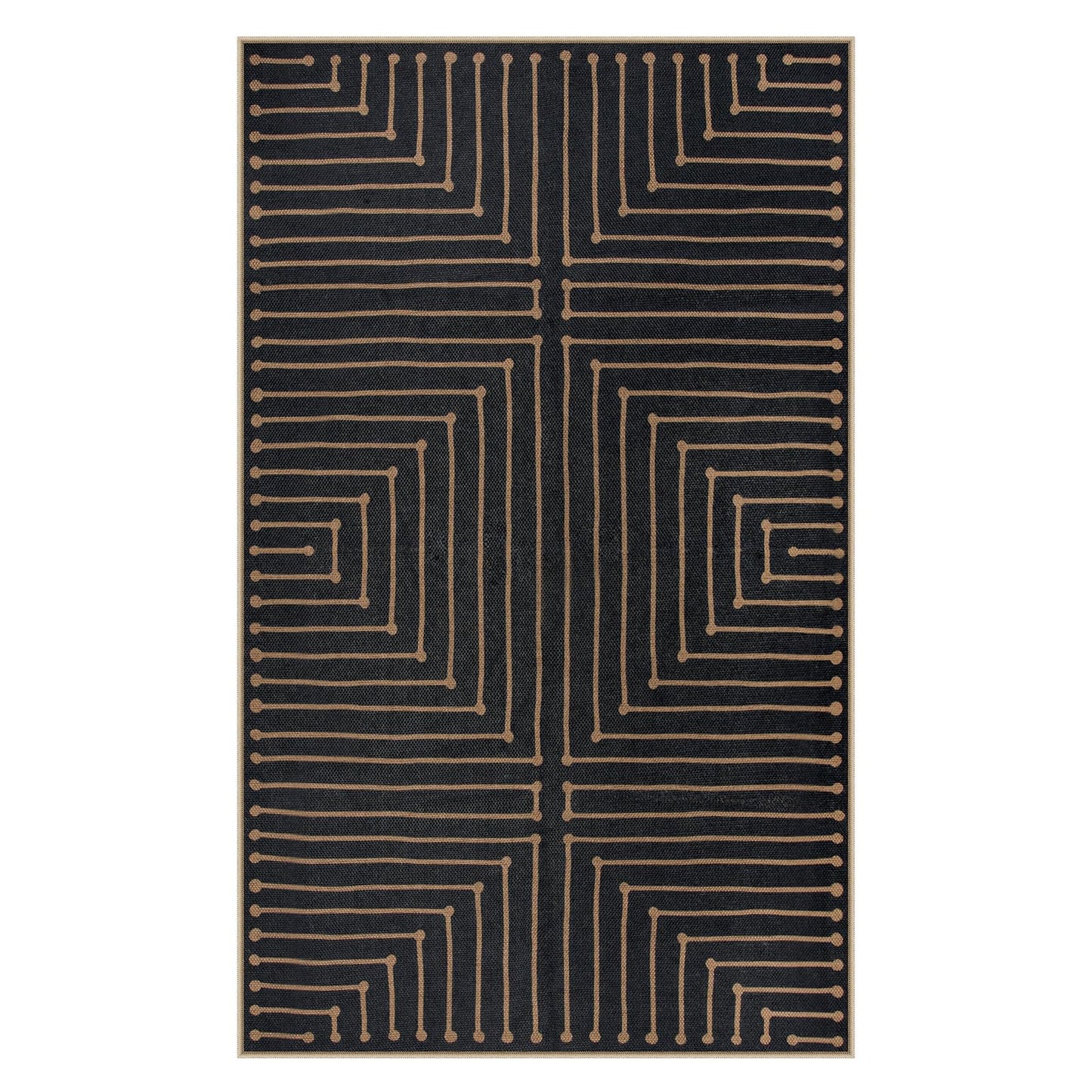 Lahome Neutral Geometric 3x5 Easy Jute Rug, Washable Rugs for Bedroom Entryway Outdoor Patio Porch Carpet, Farmhouse Rhombus Non Slip Non Shedding Black Carpet for Kitchen Entrance Balcony