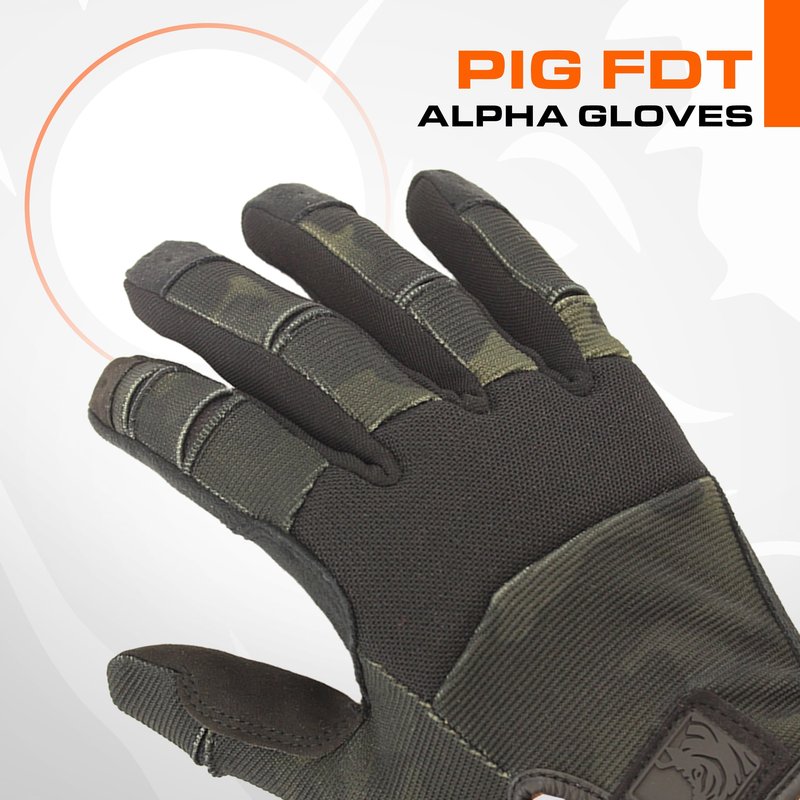 PIG FDT Alpha Full Dexterity Gloves for Shooting Sports, Touchscreen Compatible, Breathable, 1 Pair, Multicam Black, Large
