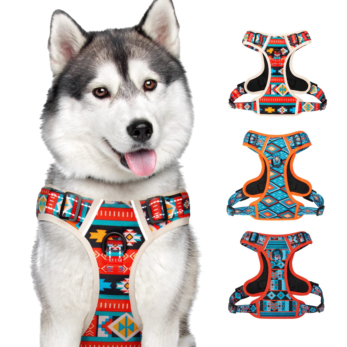 CollarDirect No Pull Reflective Dog Harness with Handle and Front Clip, Adjustible Soft Padded Vest for Small to Large Dogs Training and Walk (Size L, Pattern PT2)