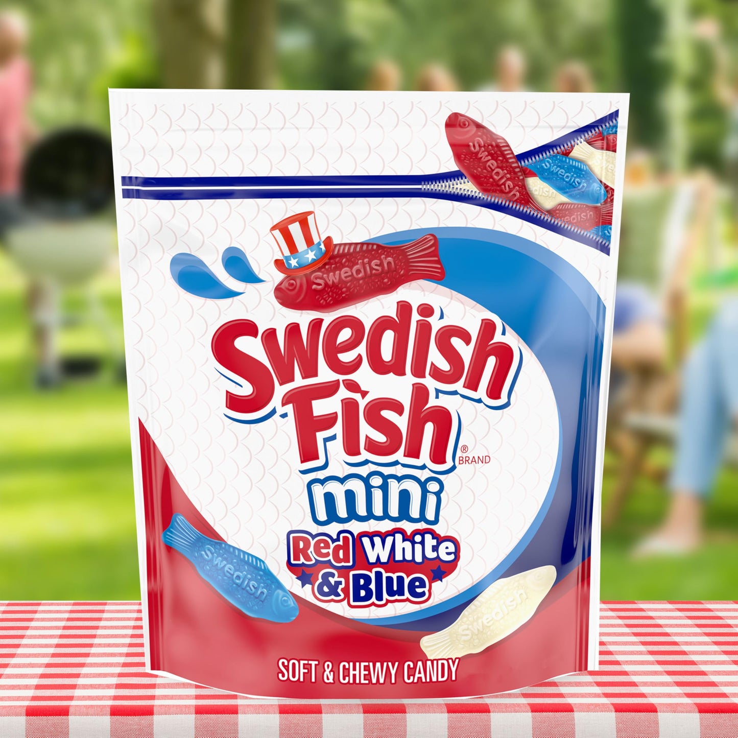 SWEDISH FISH Mini Red, White & Blue Soft & Chewy Candy, Bulk Candy, 1.8 lb
