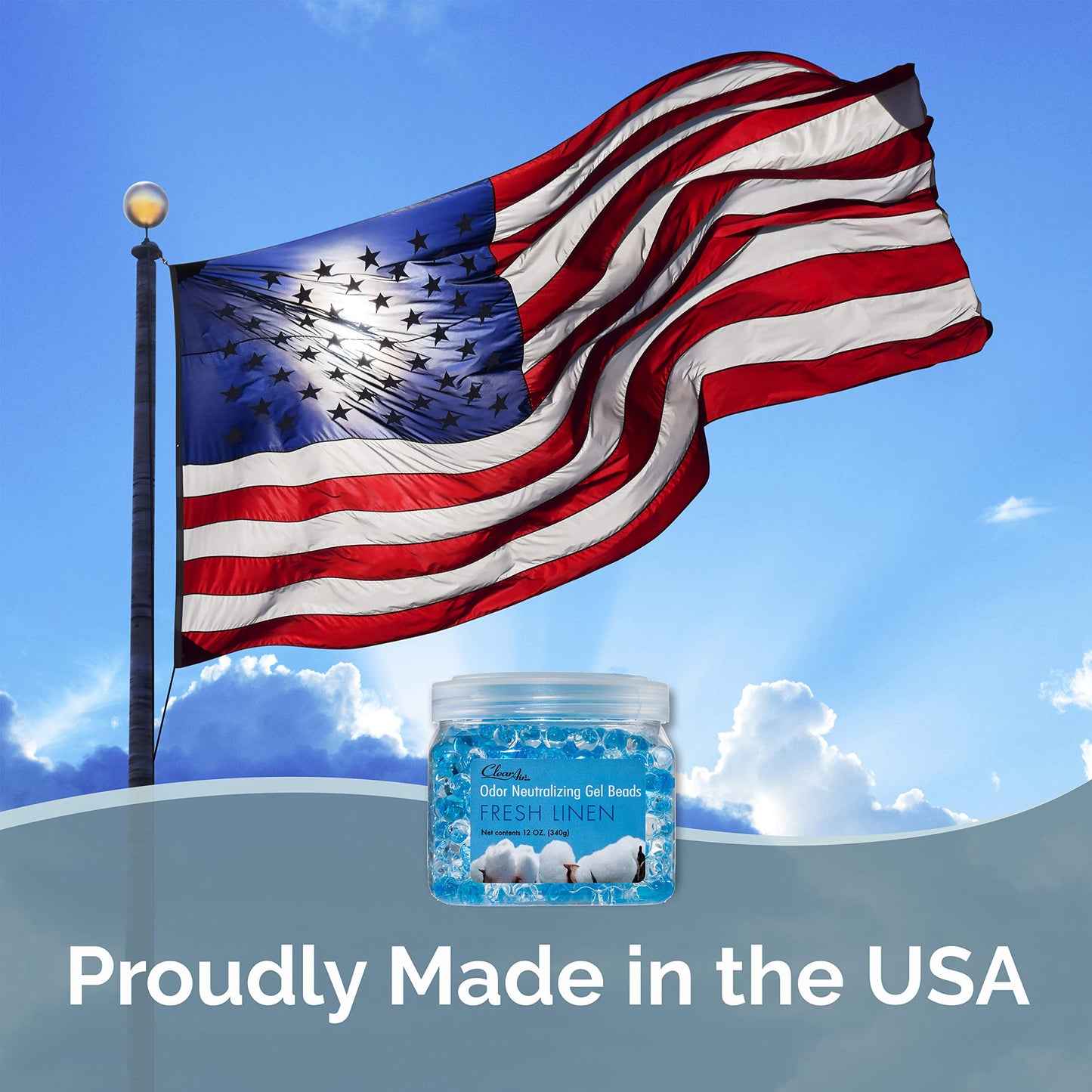 Clear Air Odor Eliminator Gel Beads - 12 oz, Pack of 2 - Air Freshener Made with Essential Oils - Eliminates Odors in Bathrooms, Cars, Boats, RVs & Pet Areas - Fresh Linen Scent