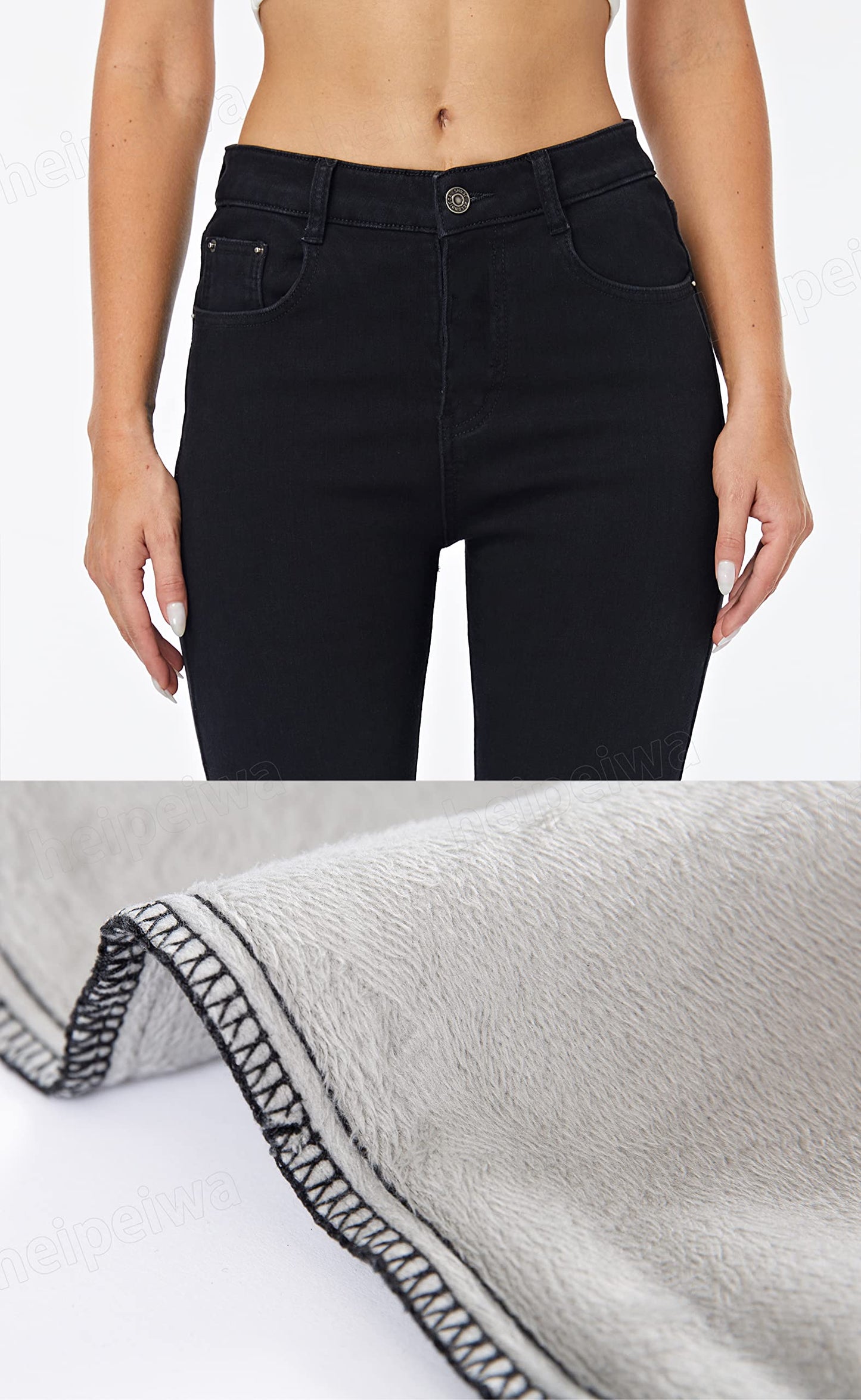 heipeiwa Womens Winter Jeans Thick Skinny Pants Fleece Lined Slim Stretch Warm Jeggings
