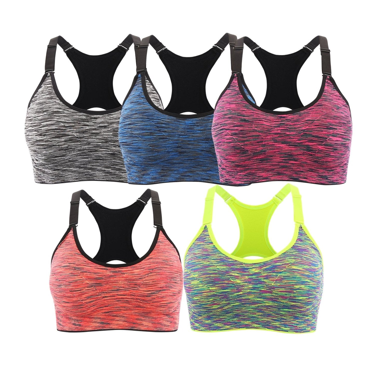 EMY Sports Bra for Women 1 2 3 5 Pack Space Dye Racerback Removable Pads for Fitness Gym Yoga Running (XL, 5 Pack)
