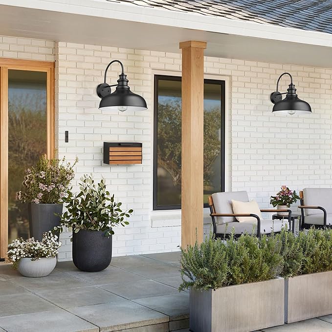 Bestshared Large Outdoor Farmhouse Barn Lights 16 Inch Dome Outdoor Wall Lighting Fixture Industrial Wall Sconces Exterior Mount Lantern Light for Porch,Entryway,Garage (1Pack,Black+White)