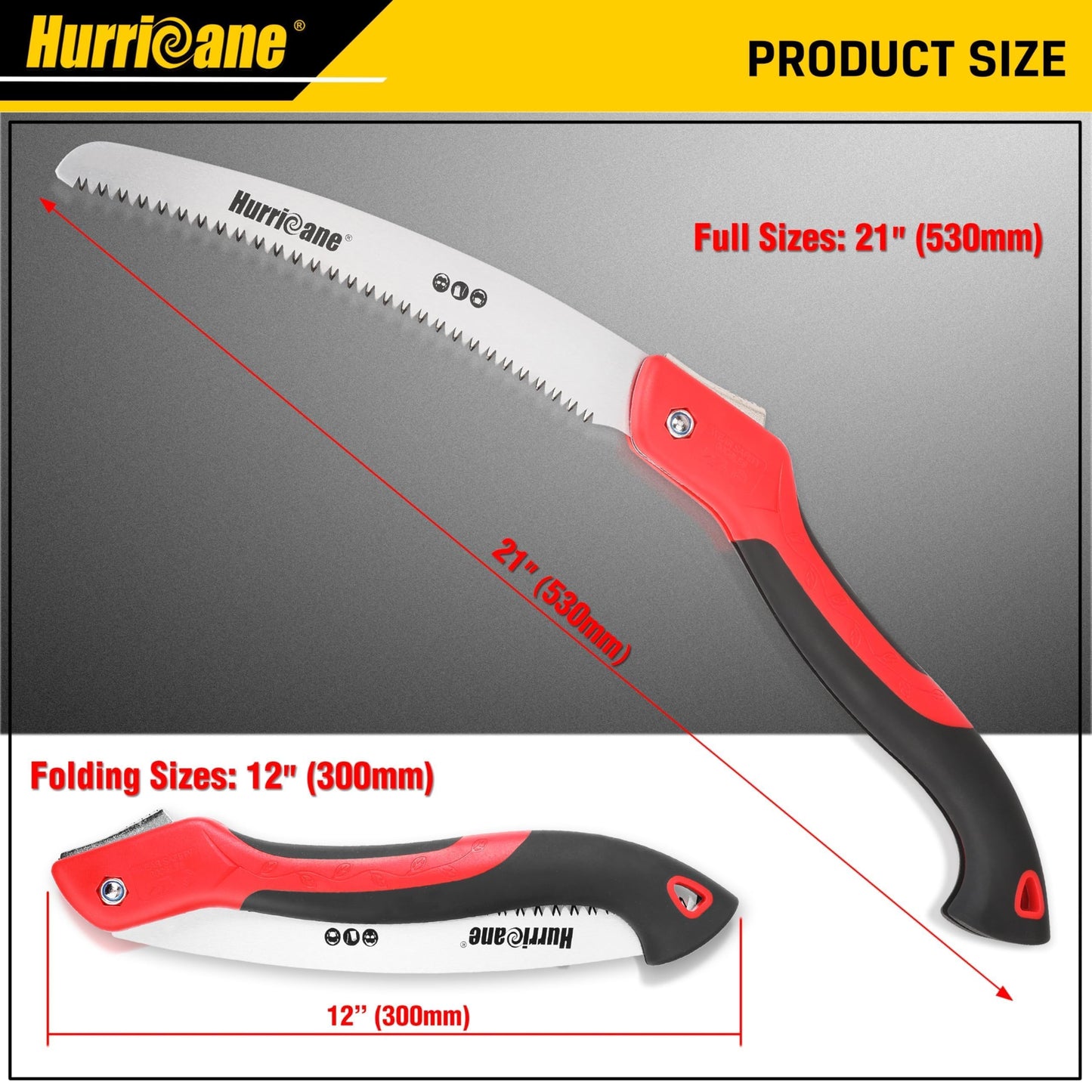 HURRICANE 10" Folding Hand Saw, SK5 Steel Blade with Triple-Cut Razor Teeth – Portable Foldable Pruning Saw for Tree Trimming, Camping, Bushcraft & Gardening, Non-Slip Ergonomic Handle