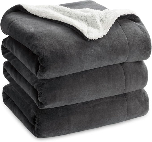 Bedsure GentleSoft Sherpa Fleece Blankets King Size for Bed - Thick and Warm Throw for Men, Soft Fuzzy Plush King Blanket for Winter, Charcoal, 108x90 Inches