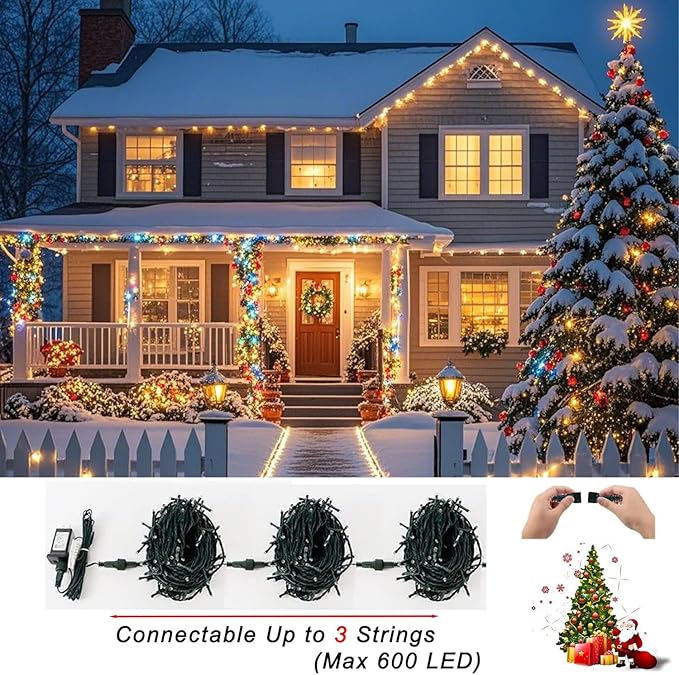 Color Changing Christmas String Lights with Remote, 35 Colors 66FT 200LED String Lights Outdoor Decoration, Connectable Fairy Lights Plug in for XMAS Tree Thanksgiving Christmas Decor, Green Wire