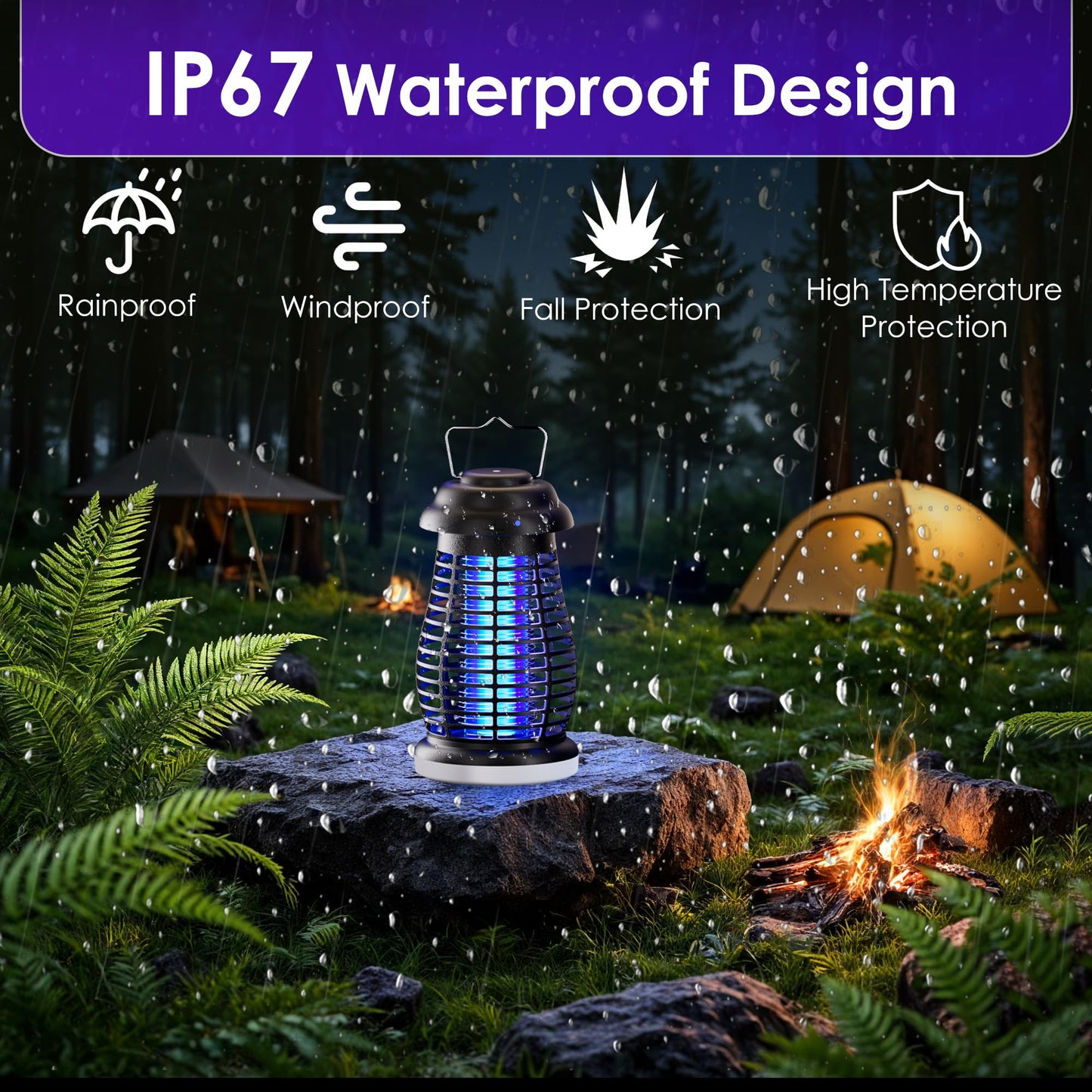 Bug Zapper Outdoor & Indoor Cordless Mosquito Zappers with Rechargeable 4800mAh Battery & Camping Light Electric Fly Trap for Patio, Kitchen, Backyard and Garden Portable Gnat Killer