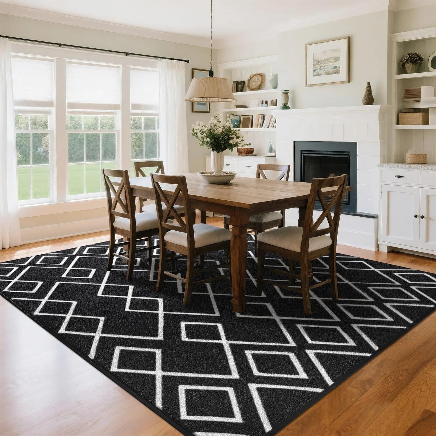 Rtizon Soft Area Rug for Bedroom, 6x9Ft Moroccan Rugs for Living Room, Geometric Non-Slip Carpet with Memory Foam for Boys Girls's Bedside Office Dining Room Farmhouse,Black and White