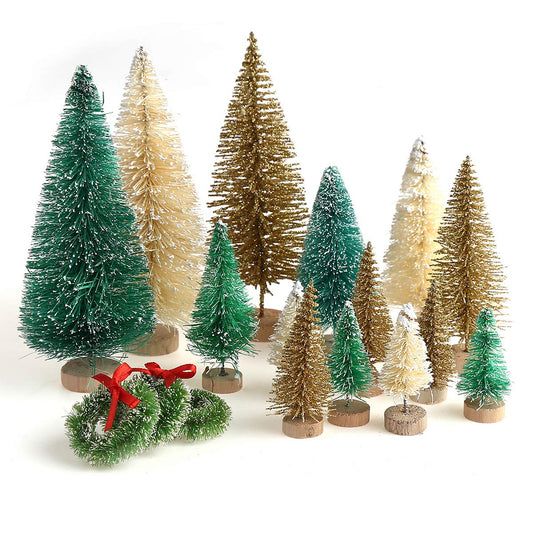 30 Pieces Miniature Sisal Frosted Christmas Trees Bottle Brush Mini Trees Plastic Tabletop Trees Ornaments for Christmas Room Decor Home Table Top Decoration and Crafts