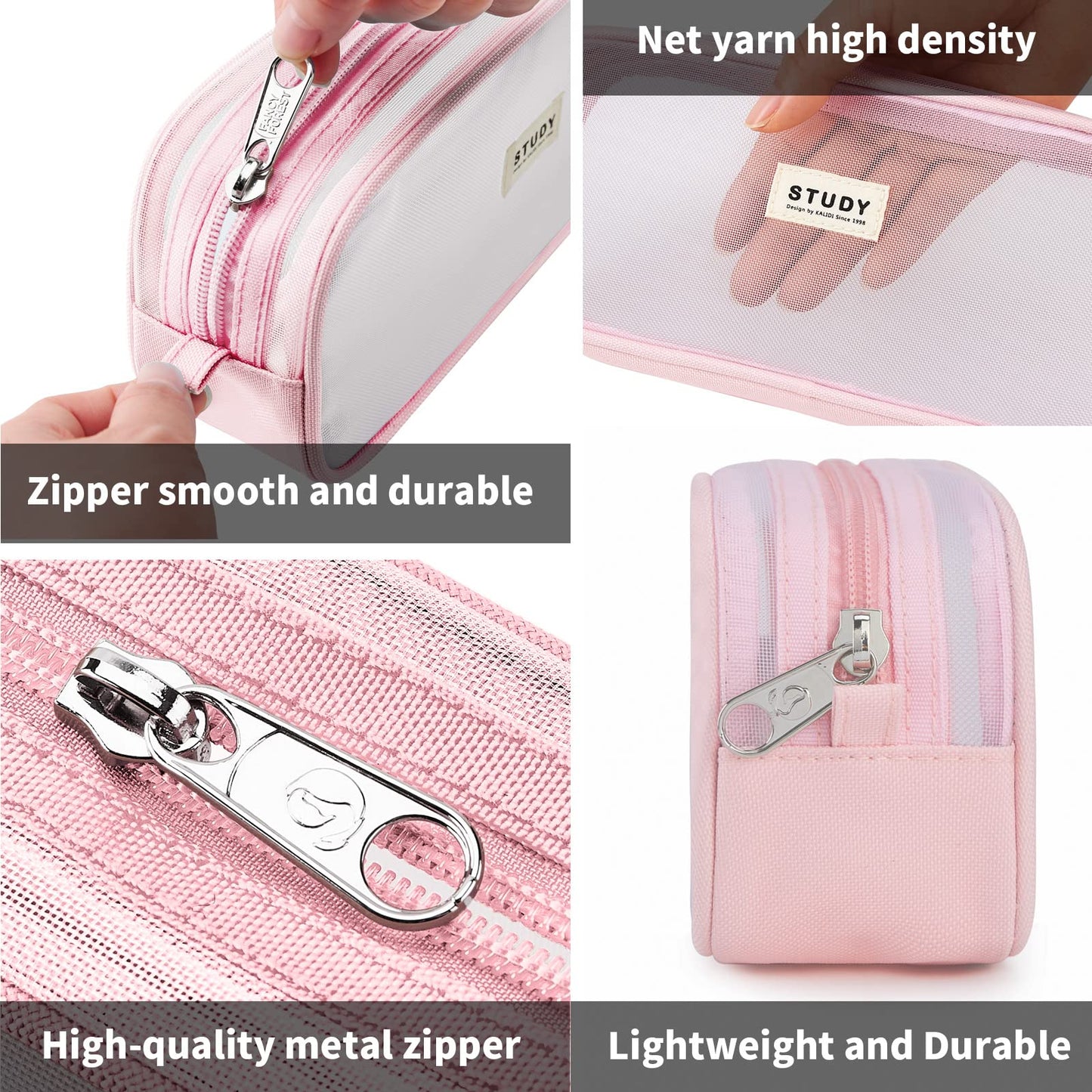 KALIDI Grid Mesh Pencil Case Large Capacity Pencil Case Big Pencil Pouch With Zipper Simple Stationery Bag Aesthetic Pen Bag for School Teen Girl Boy Multi-Purpose bag for office Men Women